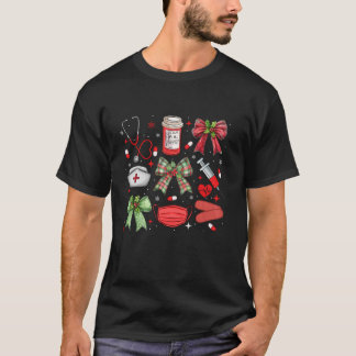 Weihnachts Xmas Coquette Bow RN CNA ICU Scurb Nurv T-Shirt