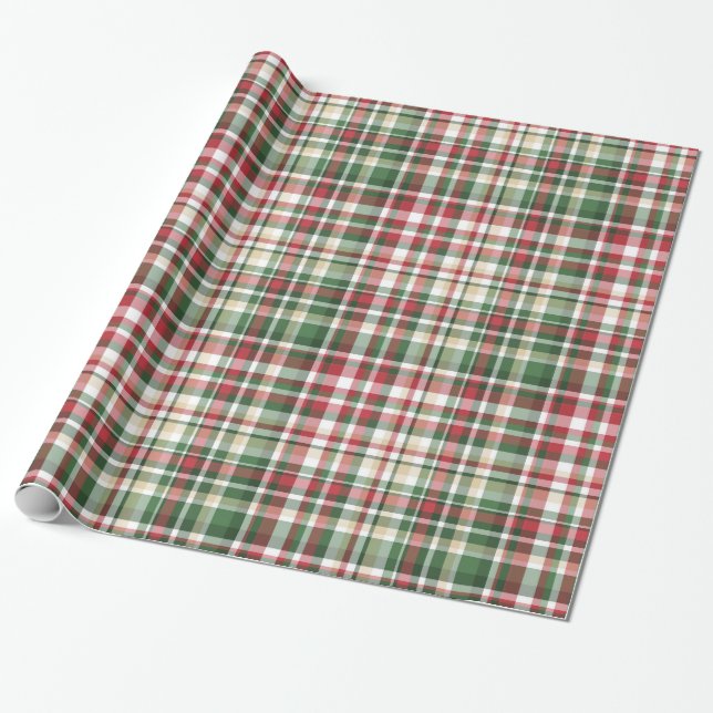 Weihnachts XMAS Kariert Tartan Red Gre Wrapping Pa Geschenkpapier (Ungerollt)