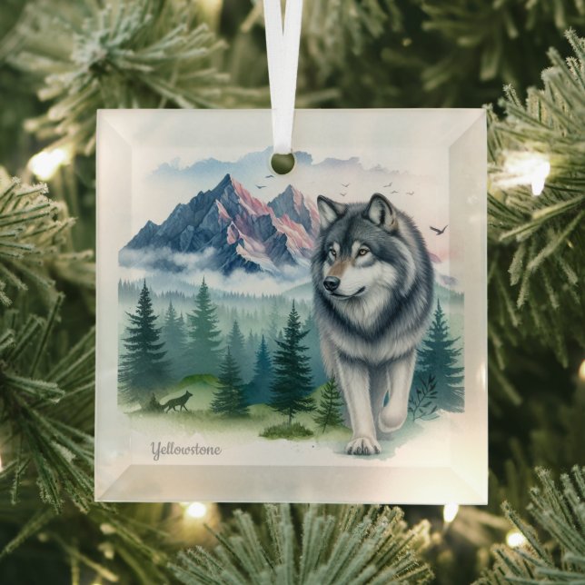 Weihnachts-Yellowstone Wolf-Glasschmuck Ornament Aus Glas (Insitu)