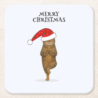 Weihnachts-Yoga-Katze Ihr Text Rechteckiger Pappuntersetzer