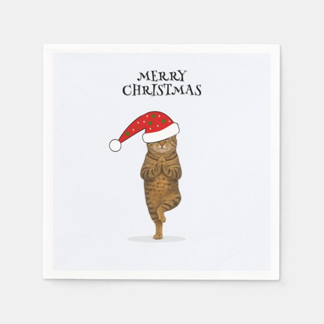 Weihnachts-Yoga-Katze Ihr Text Serviette (Vorderseite)