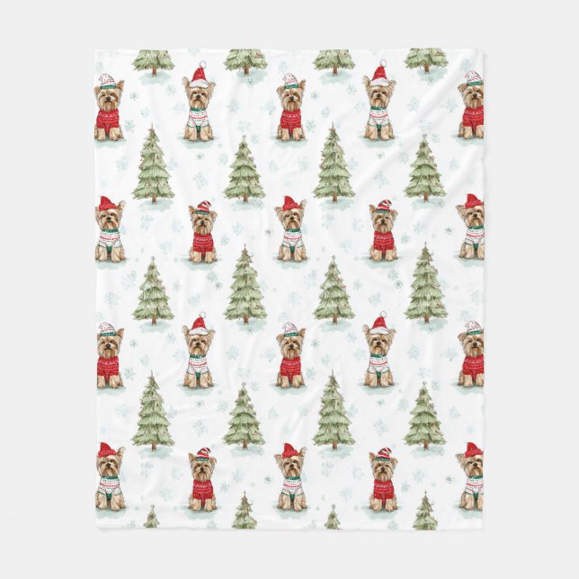 Weihnachts-Yorkies Hund Fleecedecke (Vorderseite)