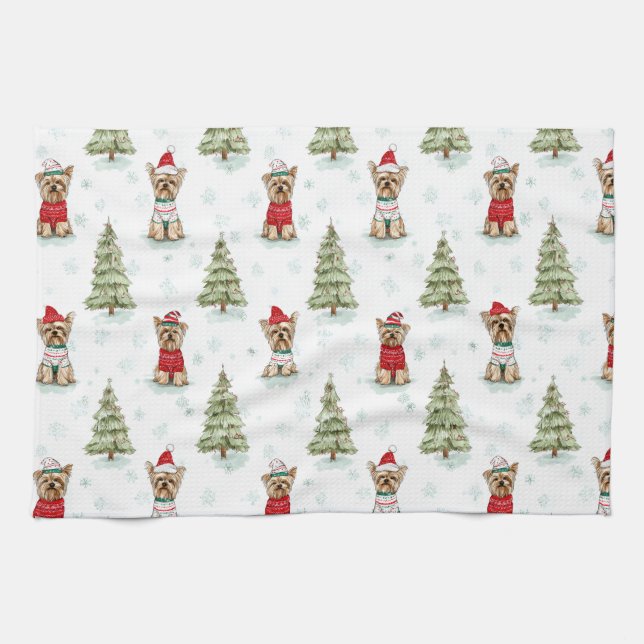 Weihnachts-Yorkies-Hund Geschirrtuch (Horizontal)