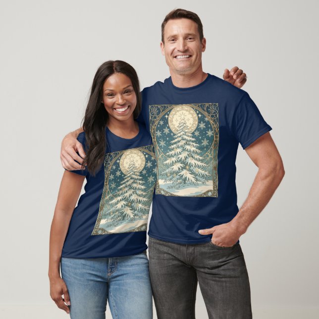 Weihnachts-Yulbaum mit Schnee und sternförmigem  T-Shirt (Unisex)