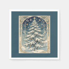 Weihnachts-Yule-Baum mit schneebedeckten Ästen Serviette