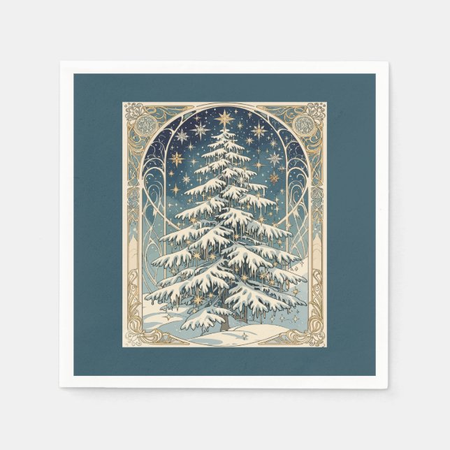 Weihnachts-Yule-Baum mit schneebedeckten Ästen Serviette (Vorderseite)