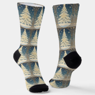 Weihnachts-Yule-Baum-Schneeflocken-Zweige Art Nouv Socken