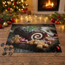 Weihnachts-Yule-Log-Dessert-Szene