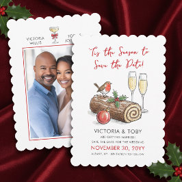 Weihnachts-Yule-Log-Robin-Festliche Winterhochzeit Save The Date