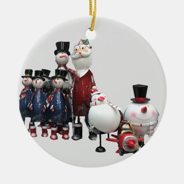 Weihnachts-Zinnchor mit Weihnachtsmann, Schneemann Keramik Ornament (Vorne)