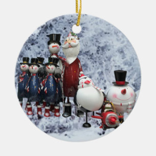 Weihnachts-Zinnchor mit Weihnachtsmann, Schneemann Keramik Ornament