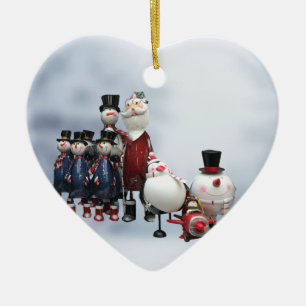 Weihnachts-Zinnchor mit Weihnachtsmann, Schneemann Keramik Ornament