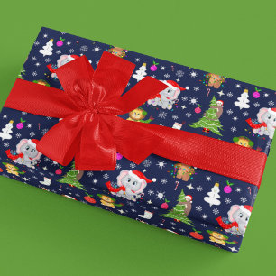 Weihnachts-Zoo-Tiere in Navy Geschenkpapier