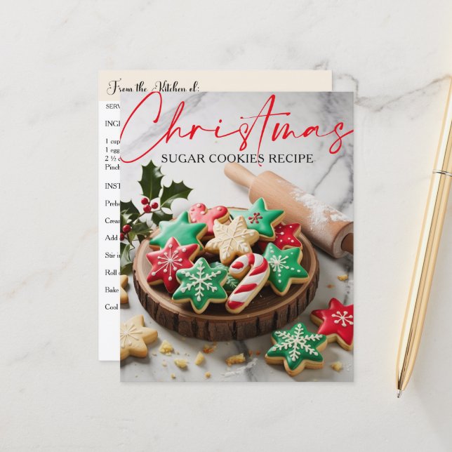 Weihnachts-Zuckerkuchen-Rezeptkarte (Vorderseite/Rückseite Beispiel)