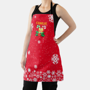 WEIHNACHTS-Zuckerrohre & Schneeflocken ROT Schürze