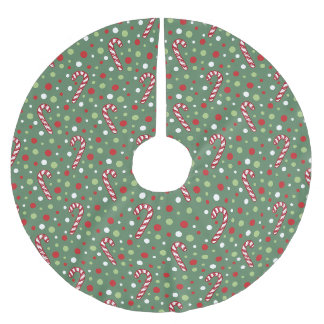 Weihnachts-Zuckerstange und grüne Tupfen  Polyester Weihnachtsbaumdecke