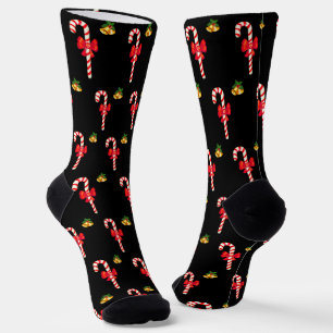 Weihnachts-Zuckerstangen-Muster auf schwarzen Sock Socken