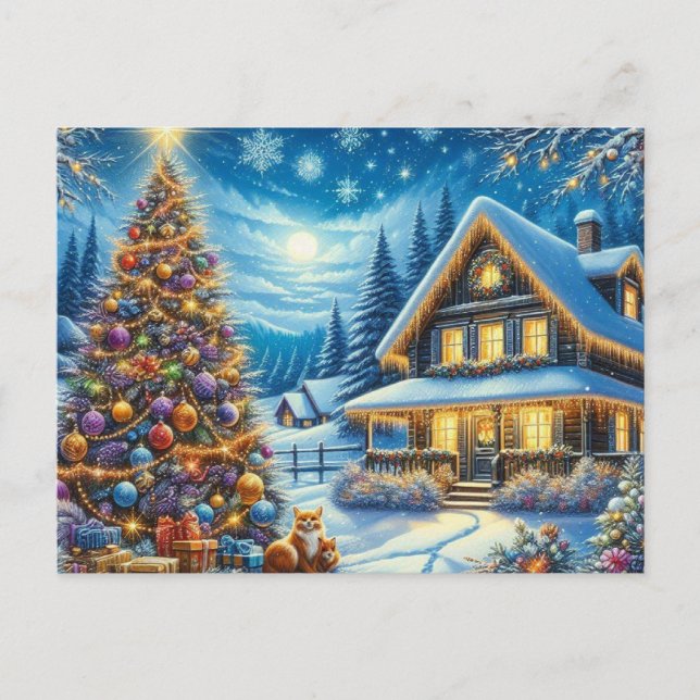 Weihnachts-Zuhause mit Weihnachtsbaum 2 Postkarte (Vorderseite)