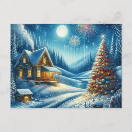 Weihnachts-Zuhause mit Weihnachtsbaum 5 Postkarte