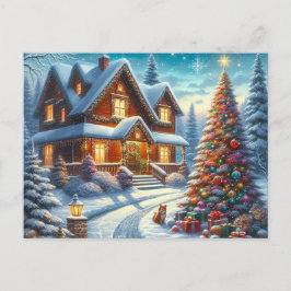 Weihnachts-Zuhause mit Weihnachtsbaum 7 Postkarte