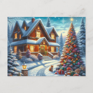 Weihnachts-Zuhause mit Weihnachtsbaum 7 Postkarte