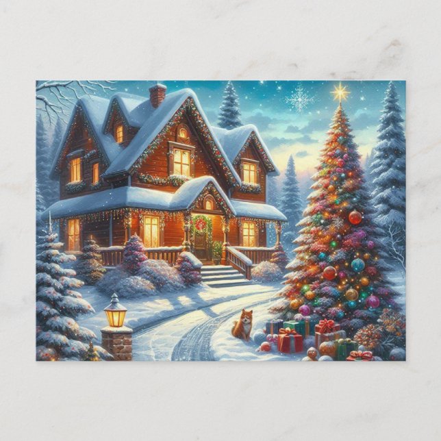 Weihnachts-Zuhause mit Weihnachtsbaum 7 Postkarte (Vorderseite)
