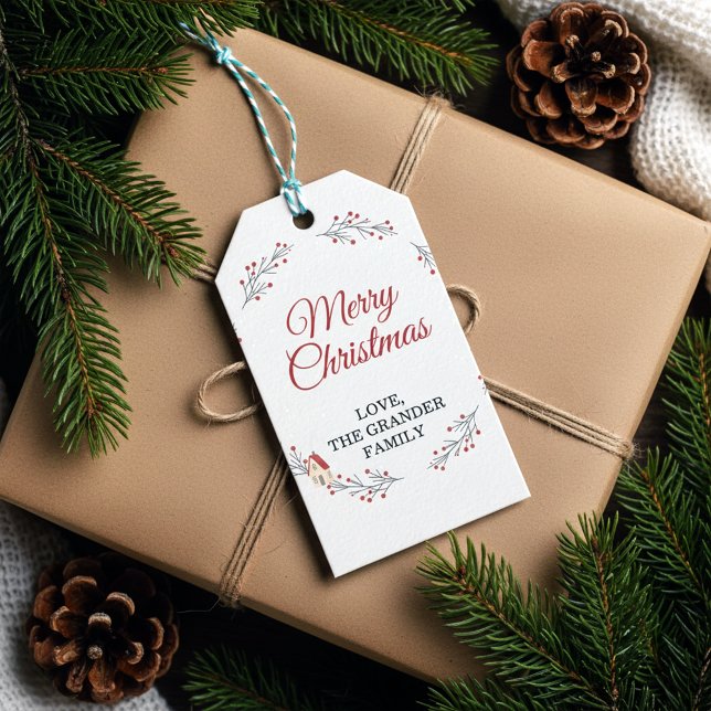 Weihnachts-Zweig mit Beeren Geschenkanhänger (Elegant Merry Christmas Gift Tags)