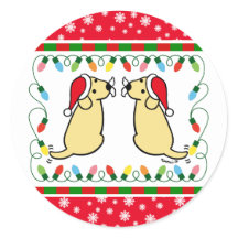 Weihnachts-Zwillingsgelbe Labradors Weihnachtskleb