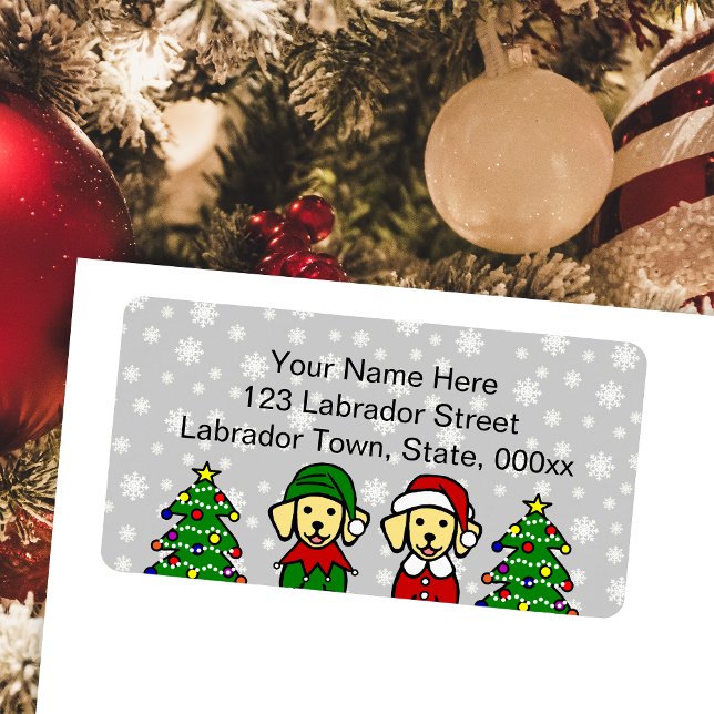 Weihnachts-Zwillingspaare Labels Adressaufkleber (Christmas Twin Yellow Labrador Puppies Return Address Labels for Labrador Owners.  Elf and Santa.)