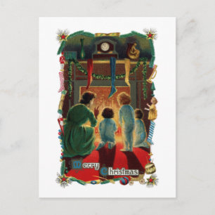 Weihnachtsabend durch das Feuer Feiertagspostkarte