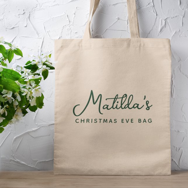 Weihnachtsabend Feiertag Grün Tragetasche (Christmas Eve bag by Guava, featuring green handwritten name design for festive holiday gifting)