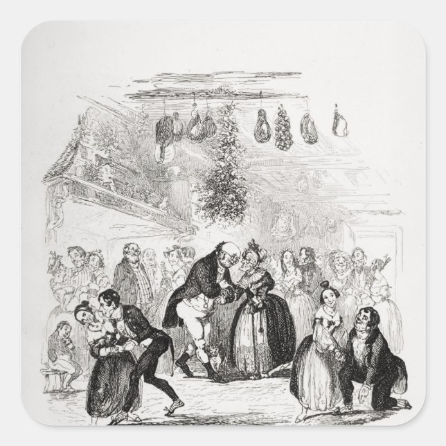 Weihnachtsabend in Herrn Wardle Quadratischer Aufkleber (Vorderseite)
