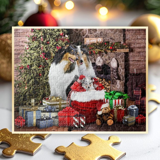Weihnachtsabend mit der Familie Rough Collie - Hor Puzzle (Preview shows 14x11" Puzzle. Looks best on horizontal puzzles up to 20x16” size.)
