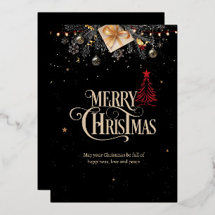 Weihnachtsabend Party Einladung, Schwarz und Gold Folien Feiertagskarte