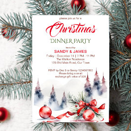 Weihnachtsabend Party Klassik Rot Baubles Band Einladung