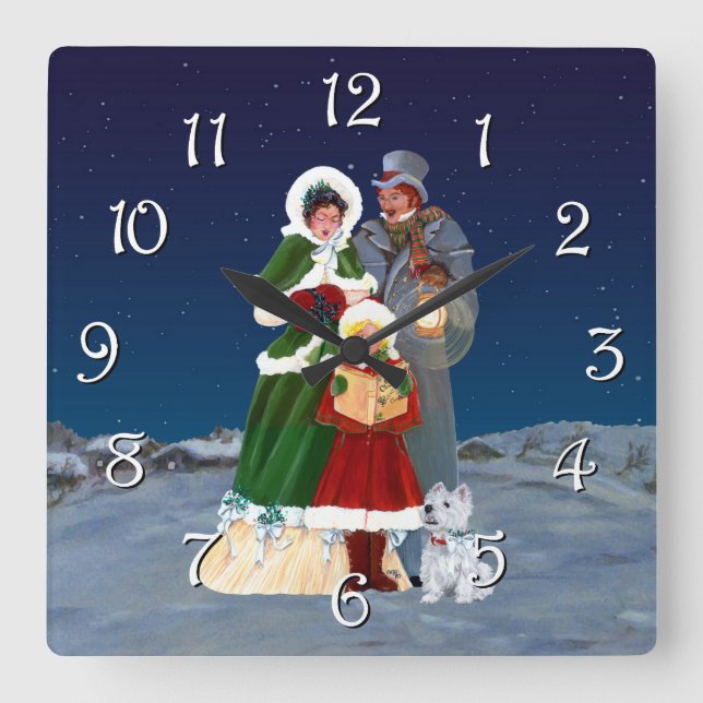 Weihnachtsabend Quadratische Wanduhr (Vorderseite)