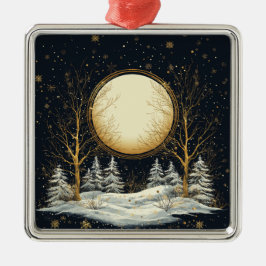 Weihnachtsabend Vollmond Pine Tree Schnee Ornament Aus Metall