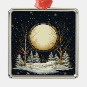 Weihnachtsabend Vollmond Pine Tree Schnee Ornament Aus Metall
