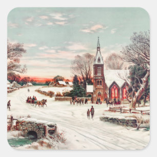 Weihnachtsabend von Hoover & Son Malerei Urlaub Quadratischer Aufkleber