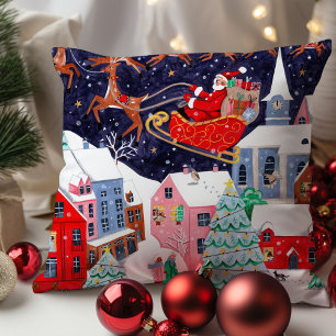 Weihnachtsabend vor Weihnachten Nordisches Dorf Kissen