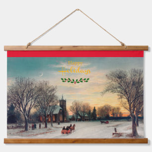 Weihnachtsabend Wandteppich Mit Holzrahmen