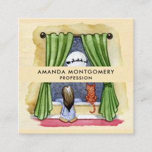 Weihnachtsabend Wasserfarbe Niedlich Kind & Kiteka Quadratische Visitenkarte