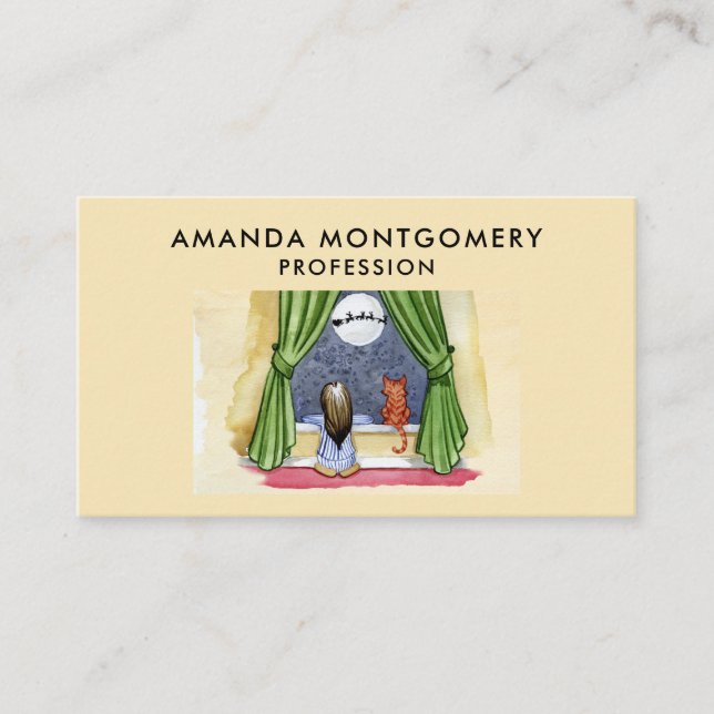 Weihnachtsabend Wasserfarbe Niedlich Kind & Kiteka Visitenkarte (Vorderseite)