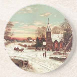 Weihnachtsabend-Winterlandschaft-Untersetzer Untersetzer