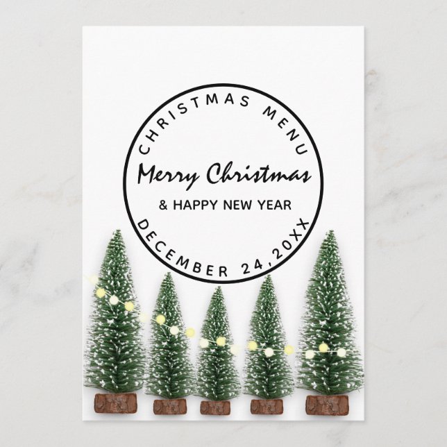 Weihnachtsabend Wintermenü Heller Grüner Baum Menükarte (Vorderseite)