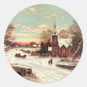 Weihnachtsabend-Winterszene-Aufkleber Runder Aufkleber