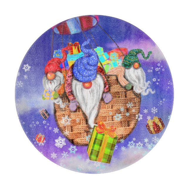 Weihnachtsabschneider Gnomes gibt Geschenke Schneidebrett (Vorderseite)