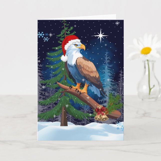 Weihnachtsadler mit Weihnachtsmannmütze Snowy Scen Karte (Kleine Pflanze)