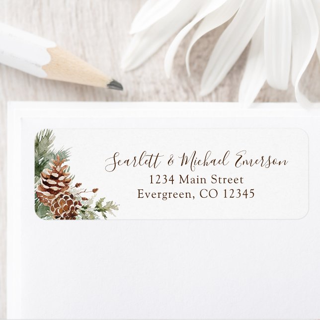 Weihnachtsadresse-Etikett (Elegant Watercolor Winter Pinecones Holiday Return Address Label Personalized by Painted Paperie
)