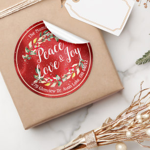 Weihnachtsadresse Frieden Freude & Liebe Frohes ne Runder Aufkleber